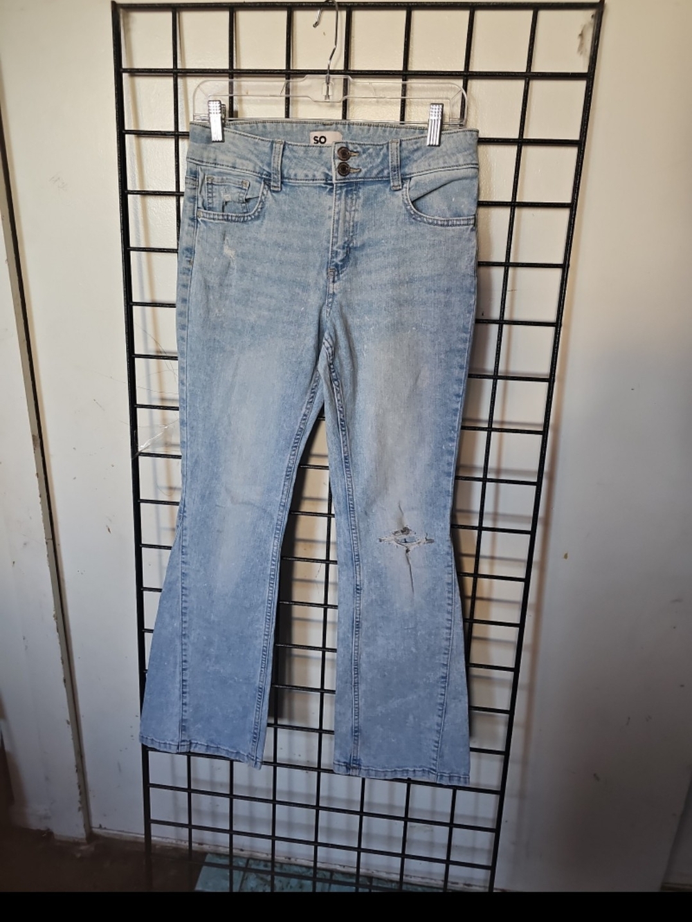 SO Light Wash Flared Distressed Jeans